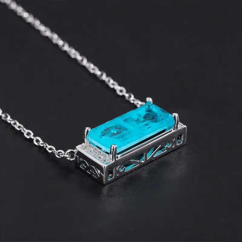 Emerald Gem Earrings with Zircon Clavicle Chain