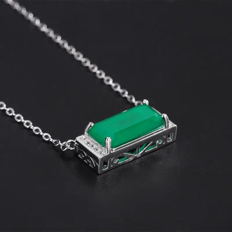 Emerald Gem Earrings with Zircon Clavicle Chain