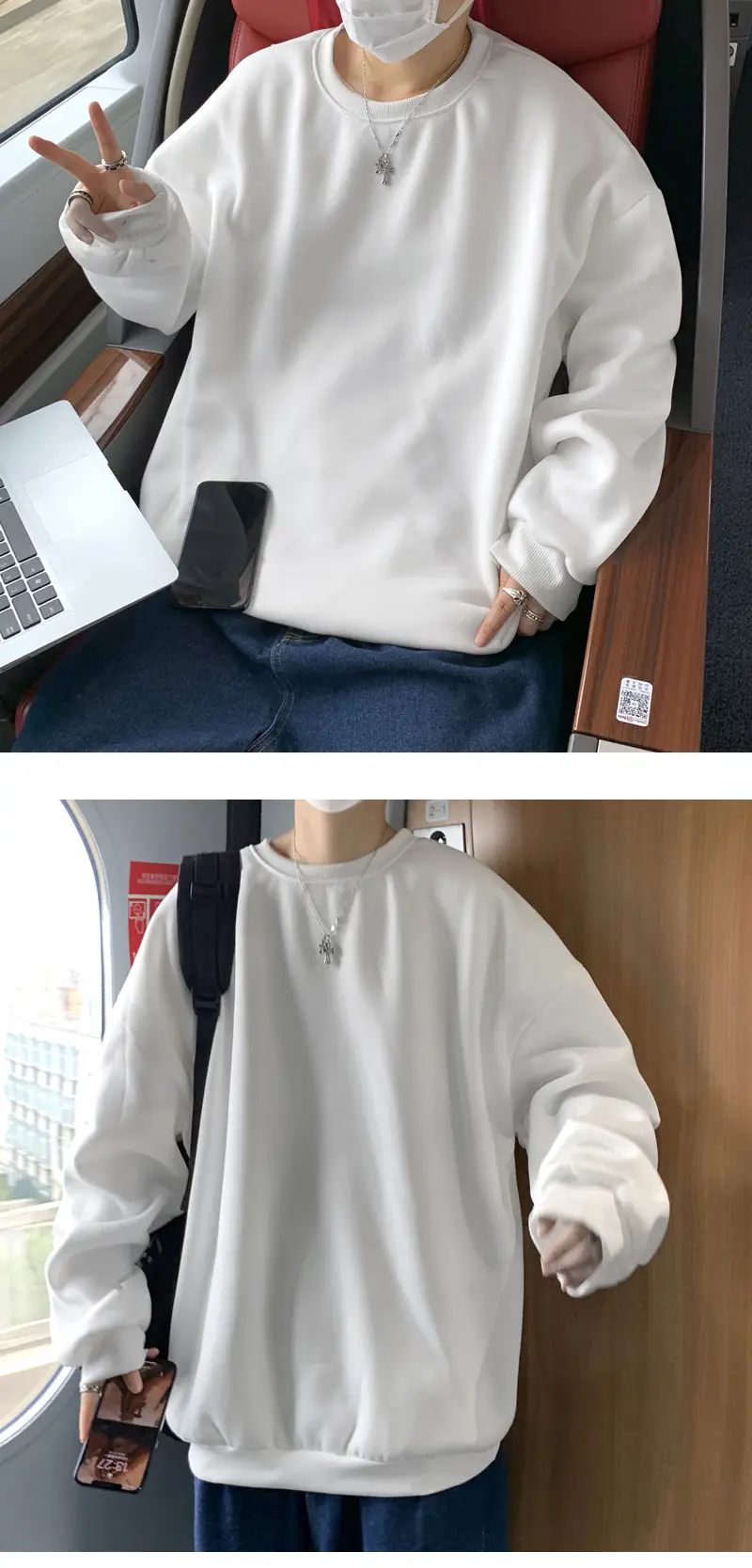 2021 Men's White Crewneck Sweatshirt with Pocket — feature 2