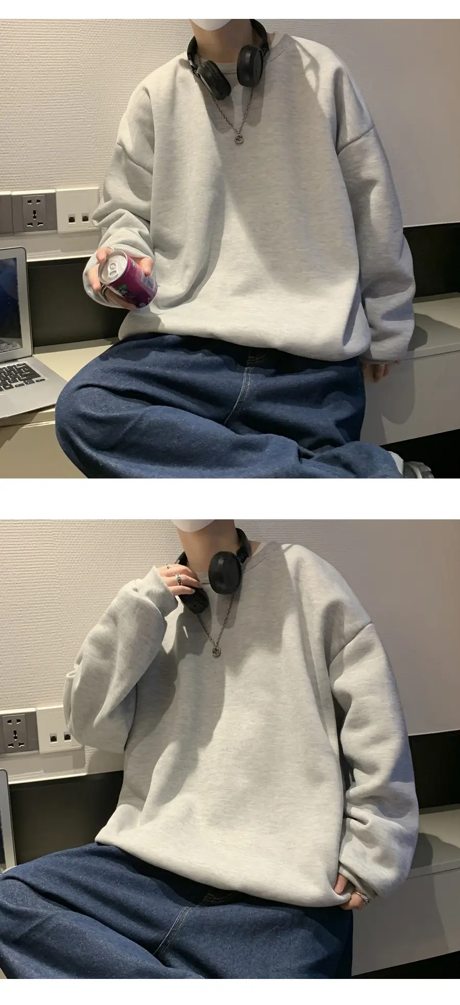 2021 Men's White Crewneck Sweatshirt with Pocket — feature 39