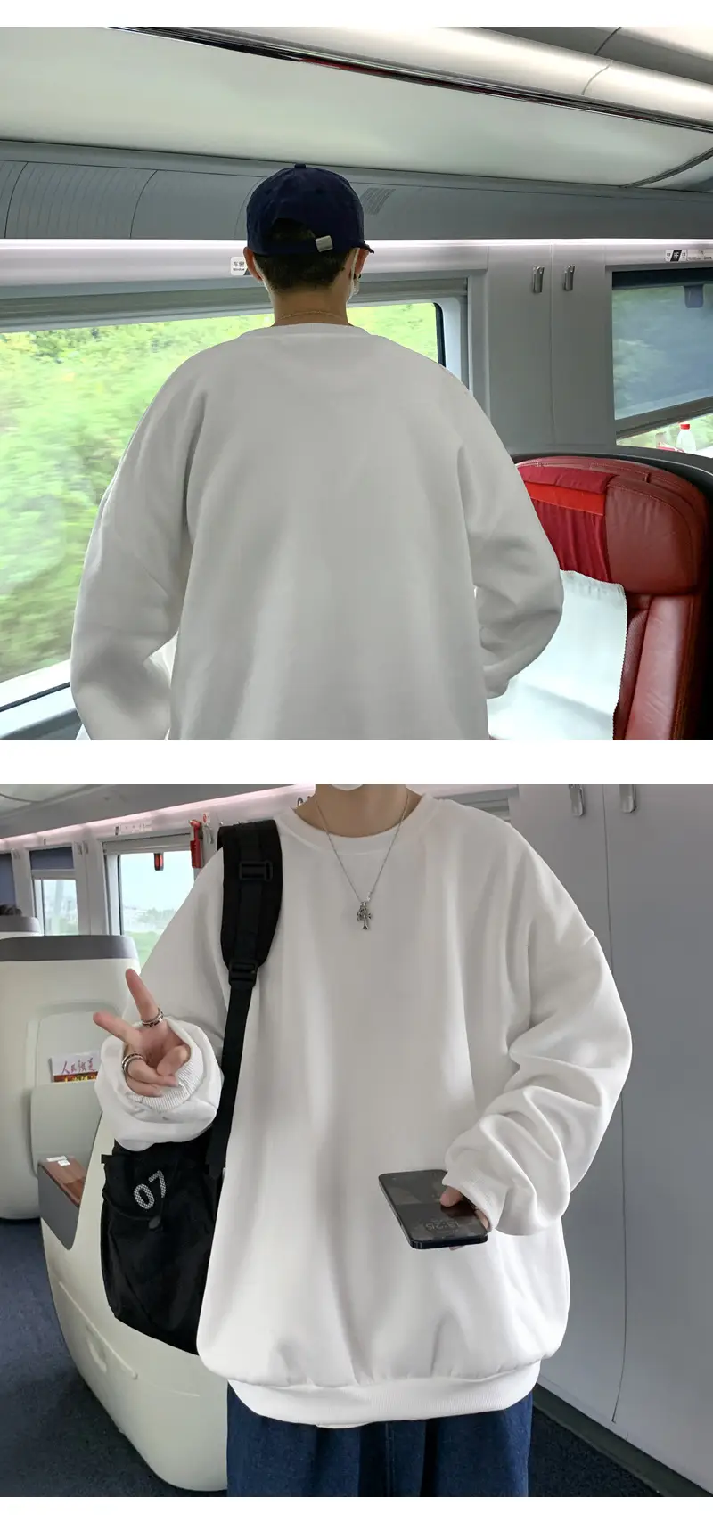 2021 Men's White Crewneck Sweatshirt with Pocket — feature 4