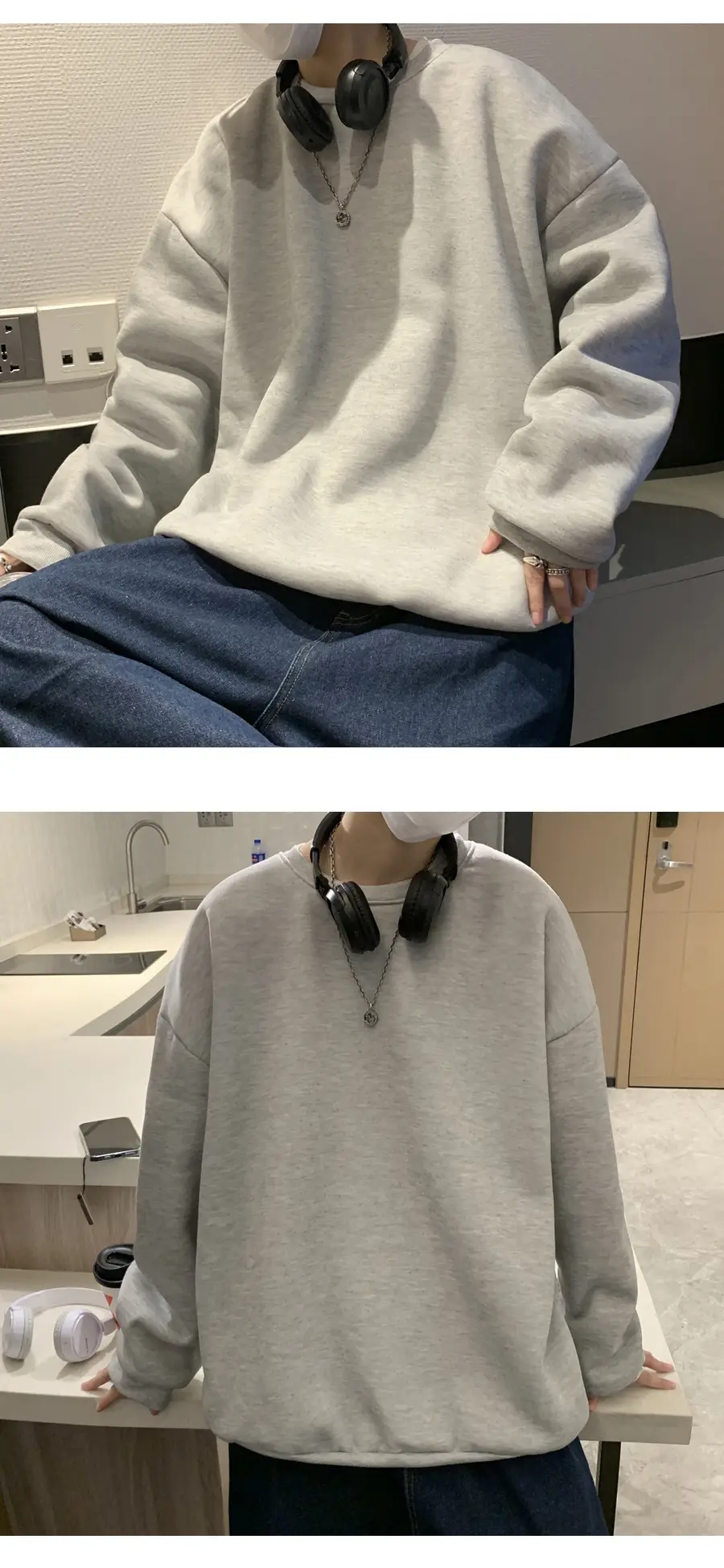 2021 Men's White Crewneck Sweatshirt with Pocket — feature 40