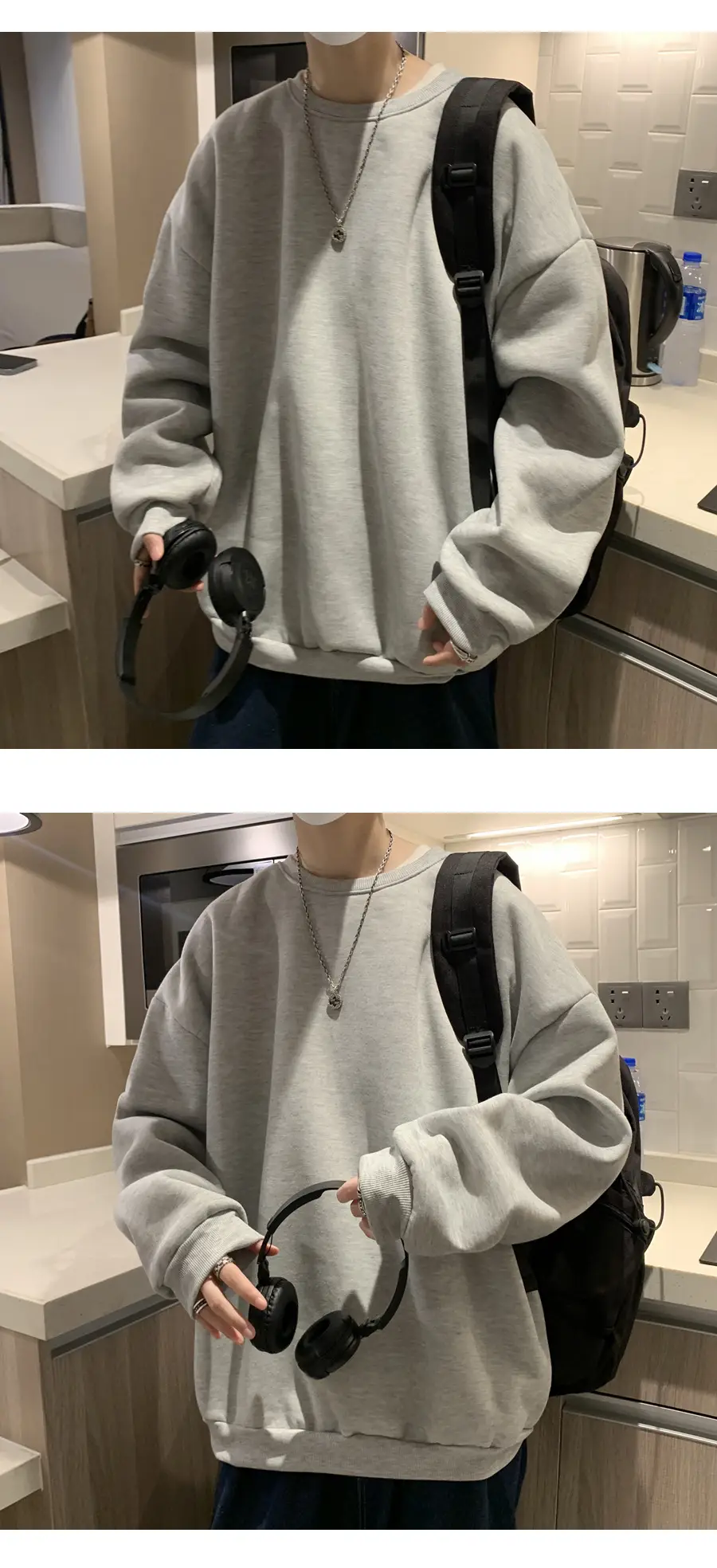 2021 Men's White Crewneck Sweatshirt with Pocket — feature 41