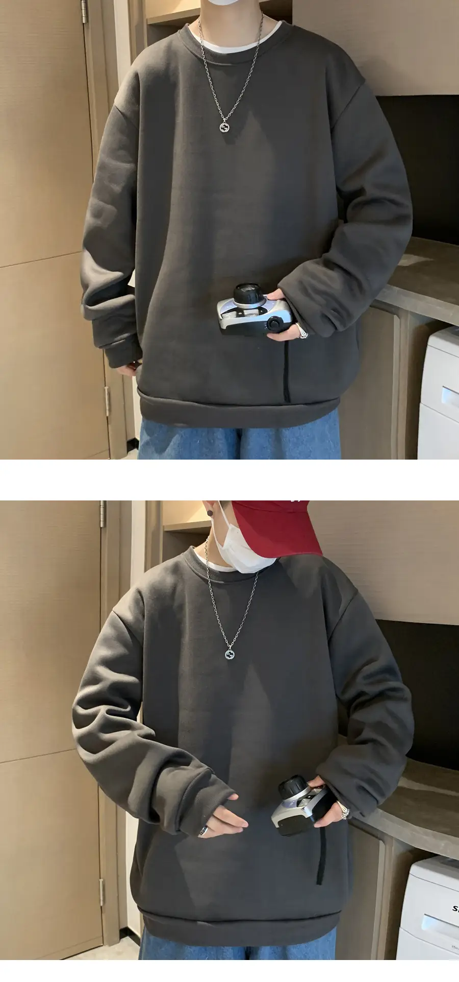 2021 Men's White Crewneck Sweatshirt with Pocket — feature 44