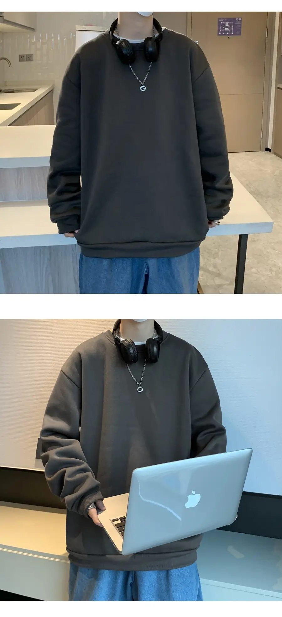 2021 Men's White Crewneck Sweatshirt with Pocket — feature 45
