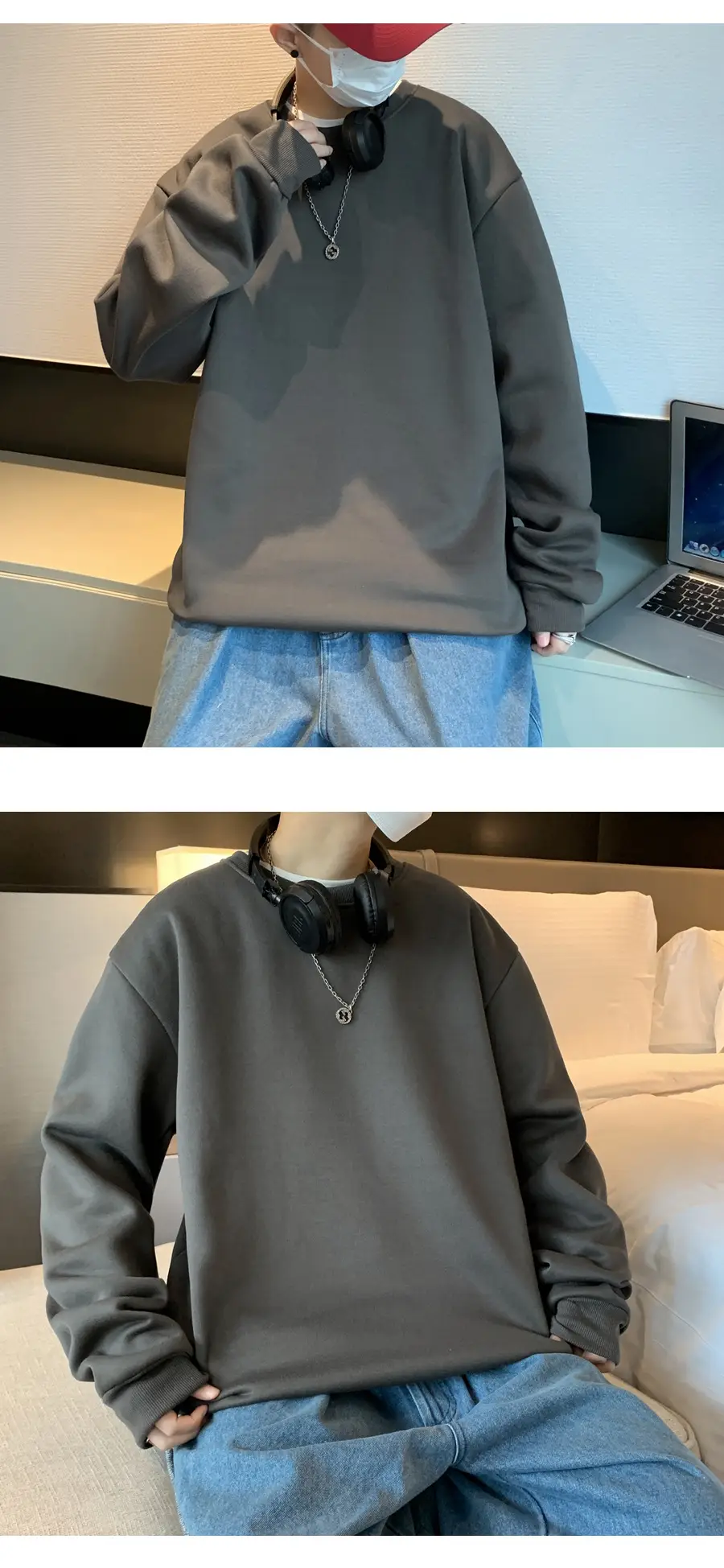 2021 Men's White Crewneck Sweatshirt with Pocket — feature 46
