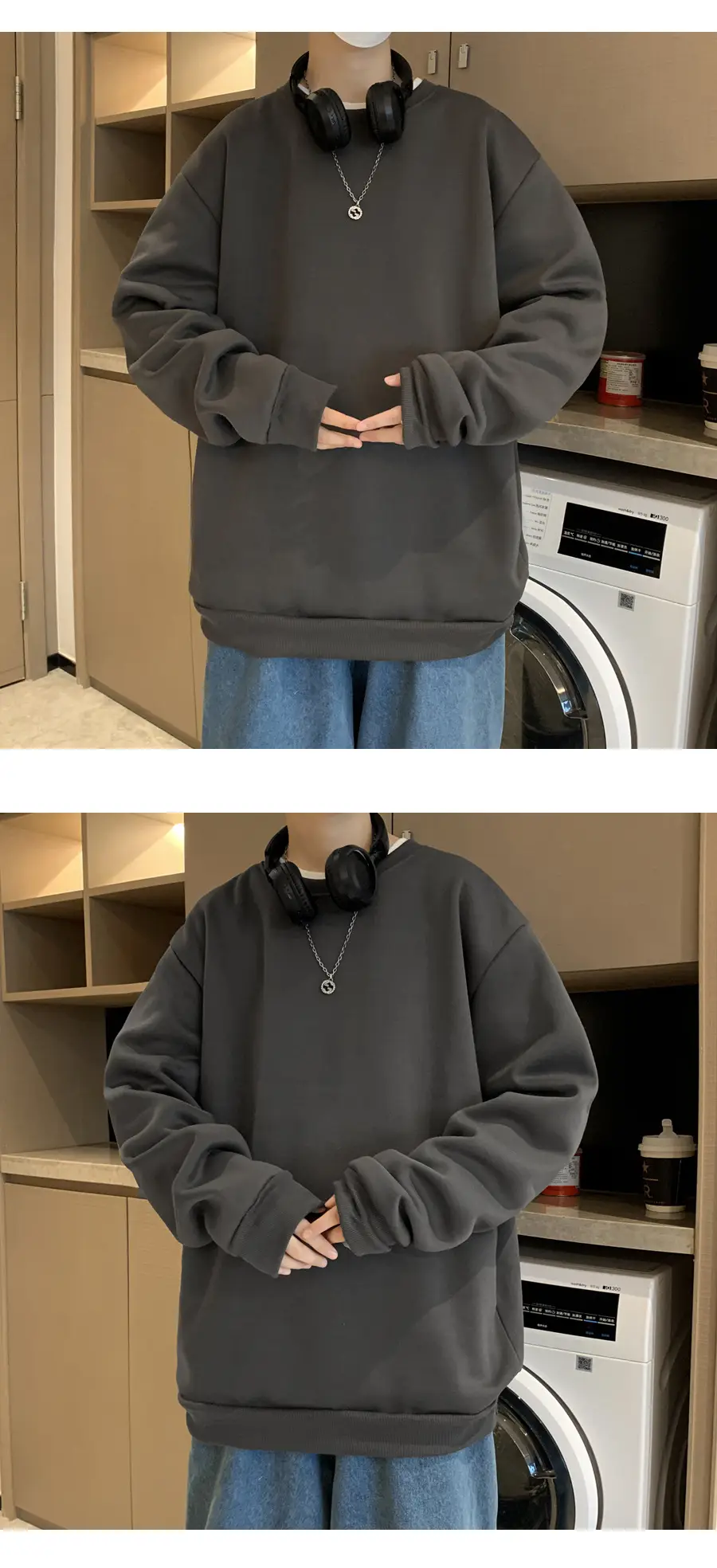 2021 Men's White Crewneck Sweatshirt with Pocket — feature 47