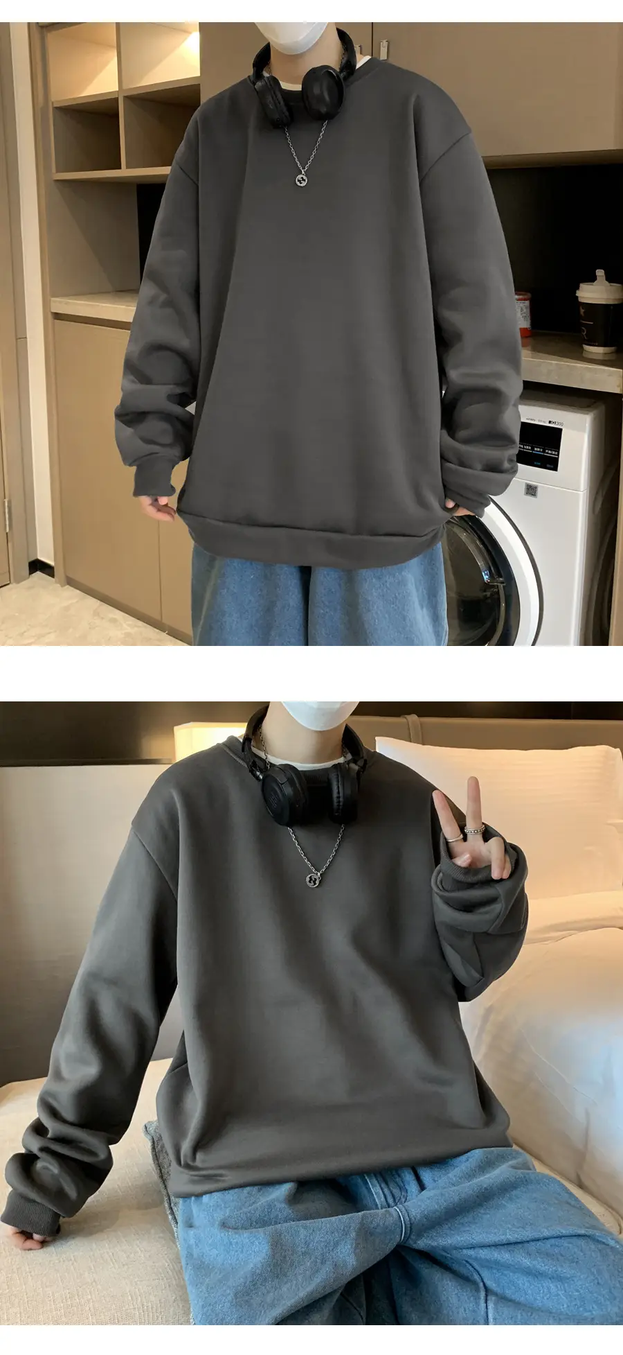 2021 Men's White Crewneck Sweatshirt with Pocket — feature 48