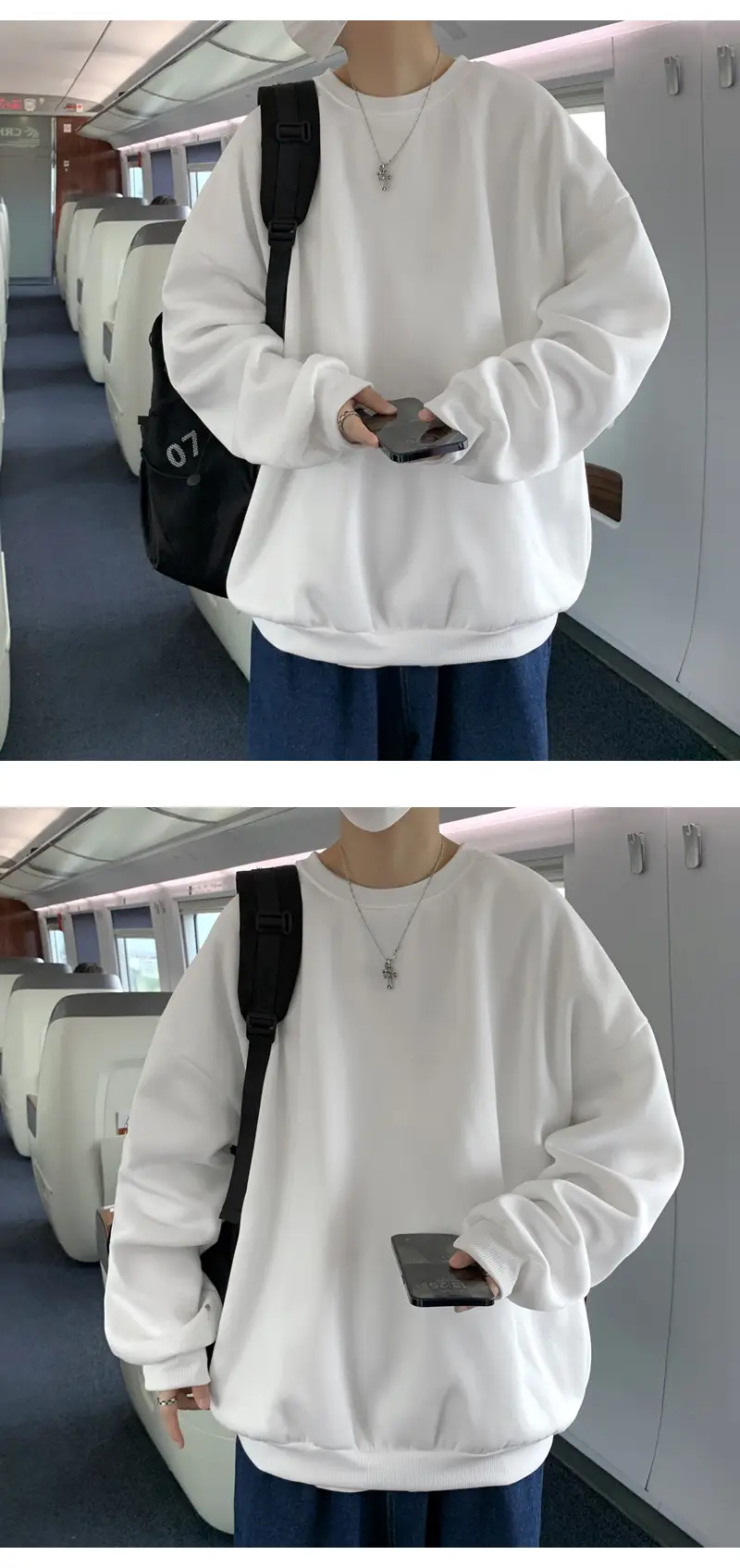 2021 Men's White Crewneck Sweatshirt with Pocket — feature 5