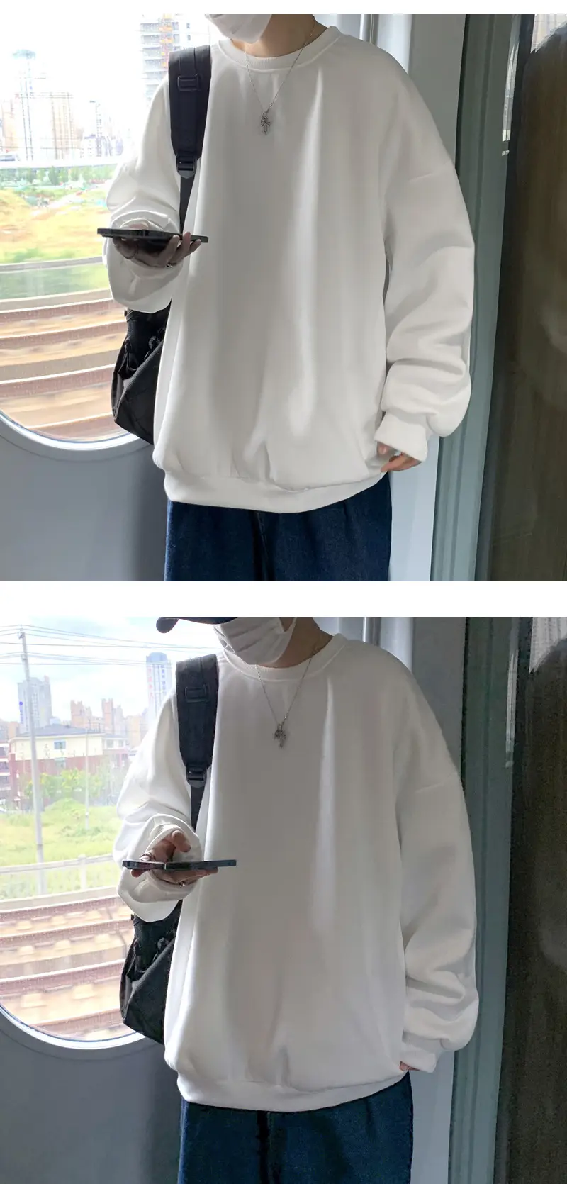 2021 Men's White Crewneck Sweatshirt with Pocket — feature 7
