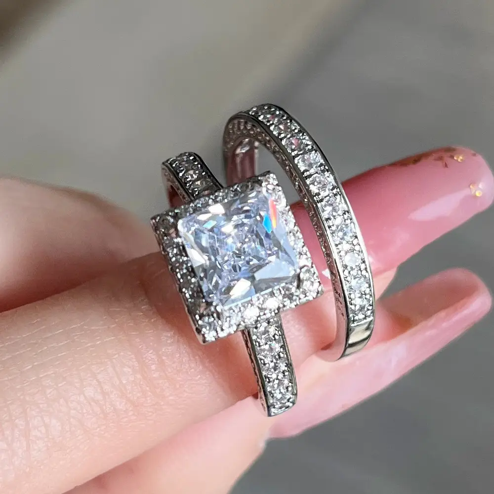 Square Diamond Zircon Wedding Ring for Women