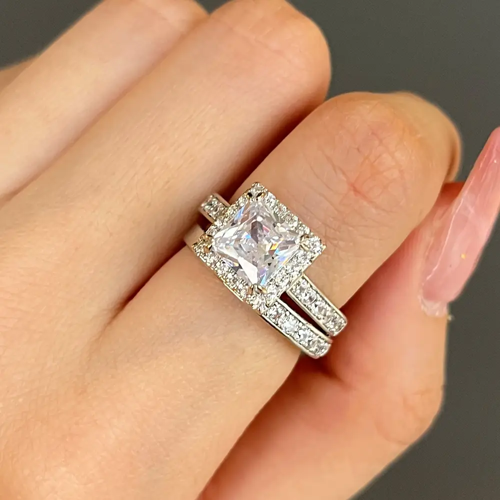 Square Diamond Zircon Wedding Ring for Women