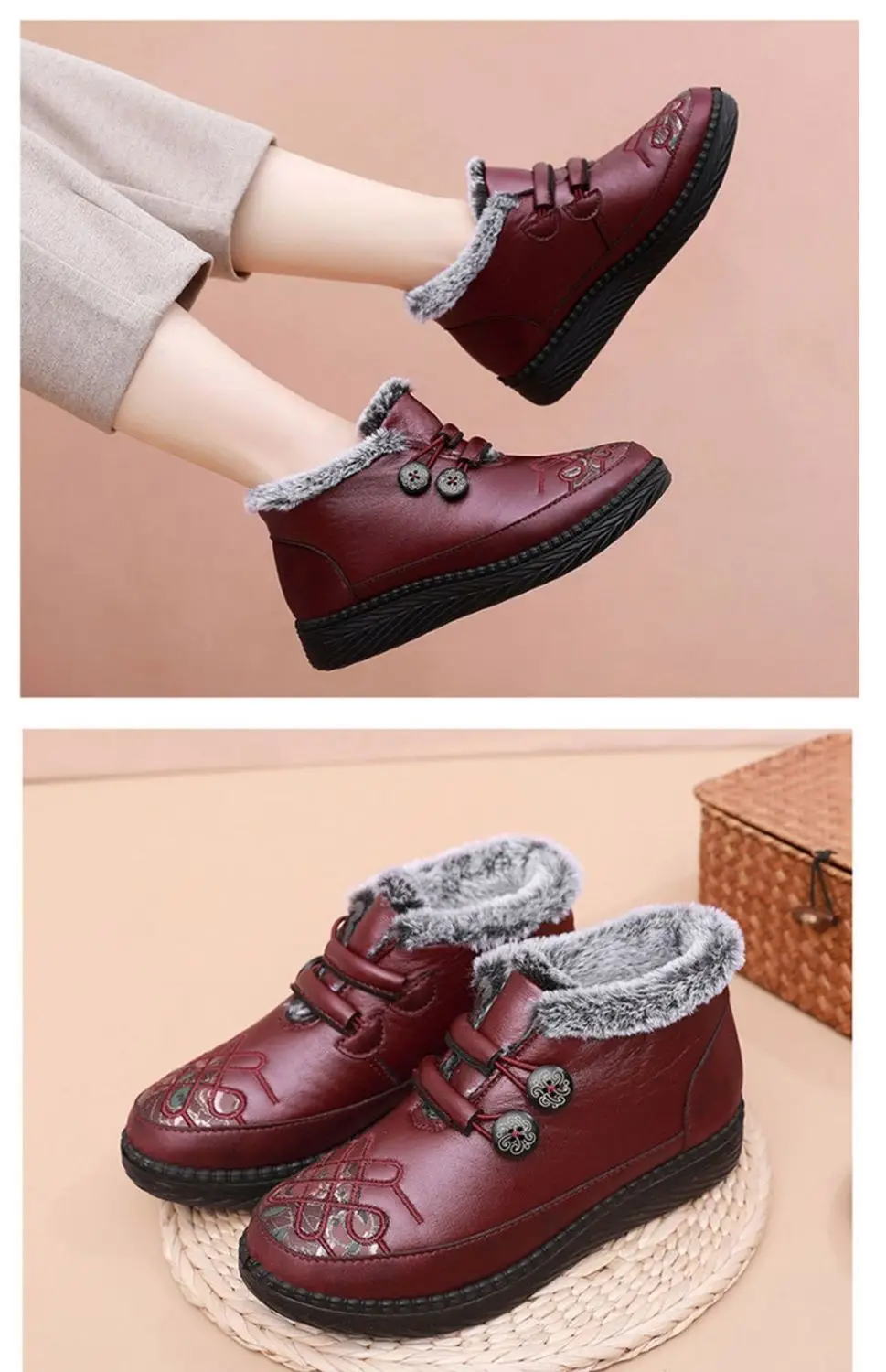 Old Beijing Winter Cotton Shoes, Grandma Shoes, Foreign Trade Soft Sole Thickened Mother's Shoes, Warm Snow Boots for the Elderly Wholesale — feature 22
