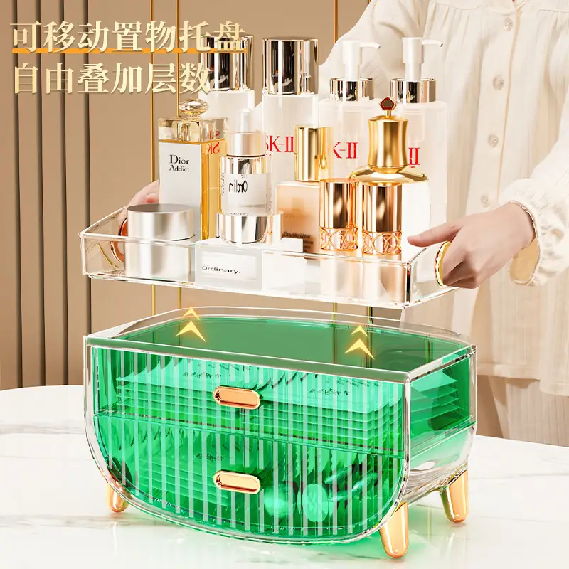 Transparent Cosmetic Storage Rack with Gold Legs - Image 7