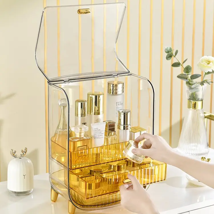 Transparent Cosmetic Storage Rack with Gold Legs - Image 8