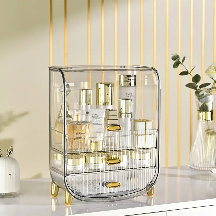 Transparent Cosmetic Storage Rack with Gold Legs - Image 9