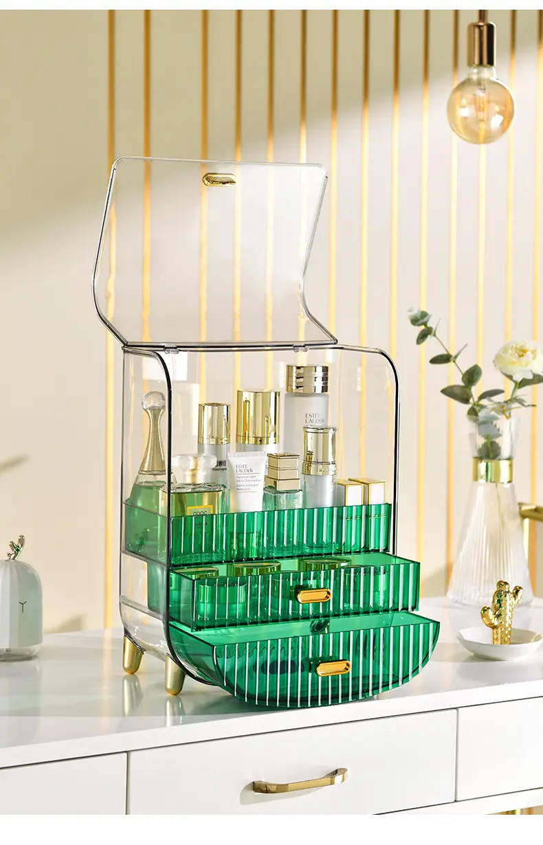 Transparent Cosmetic Storage Rack with Gold Legs — feature 19