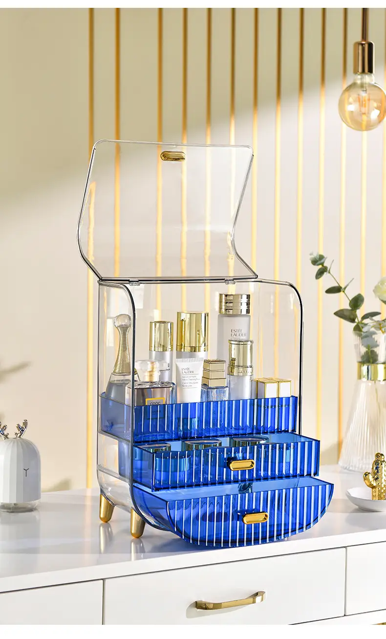 Transparent Cosmetic Storage Rack with Gold Legs — feature 20