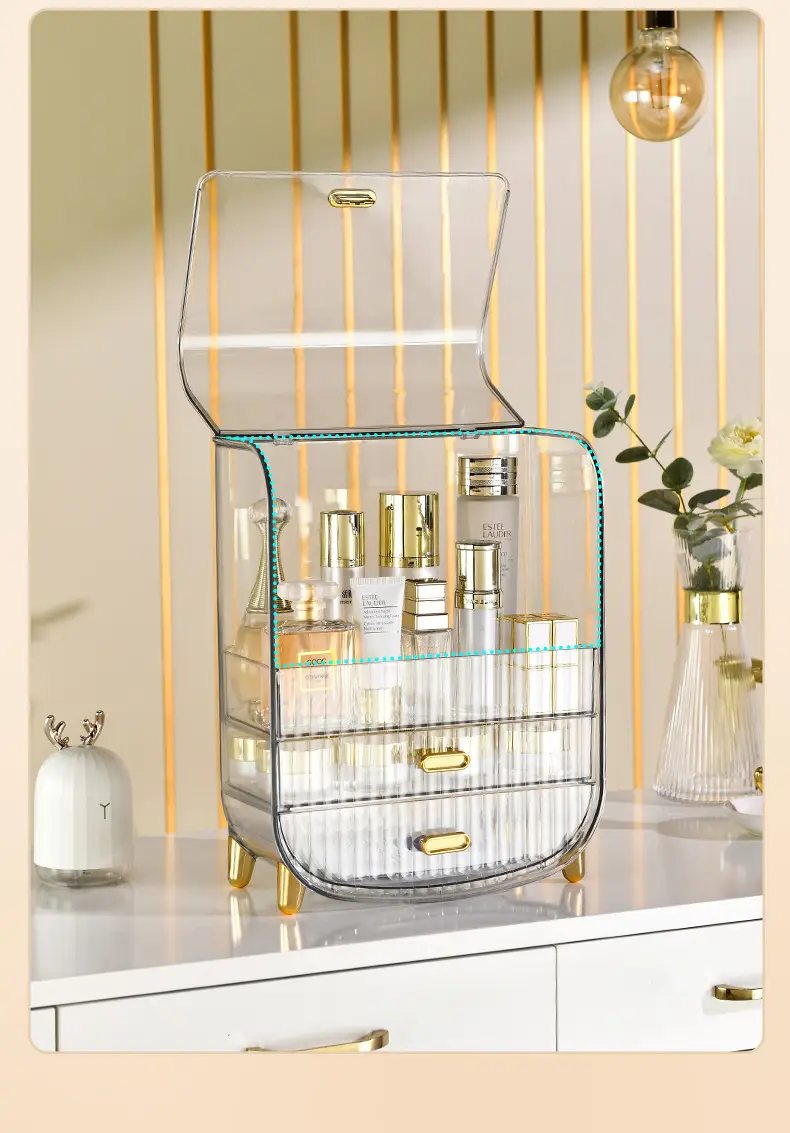 Transparent Cosmetic Storage Rack with Gold Legs — feature 5