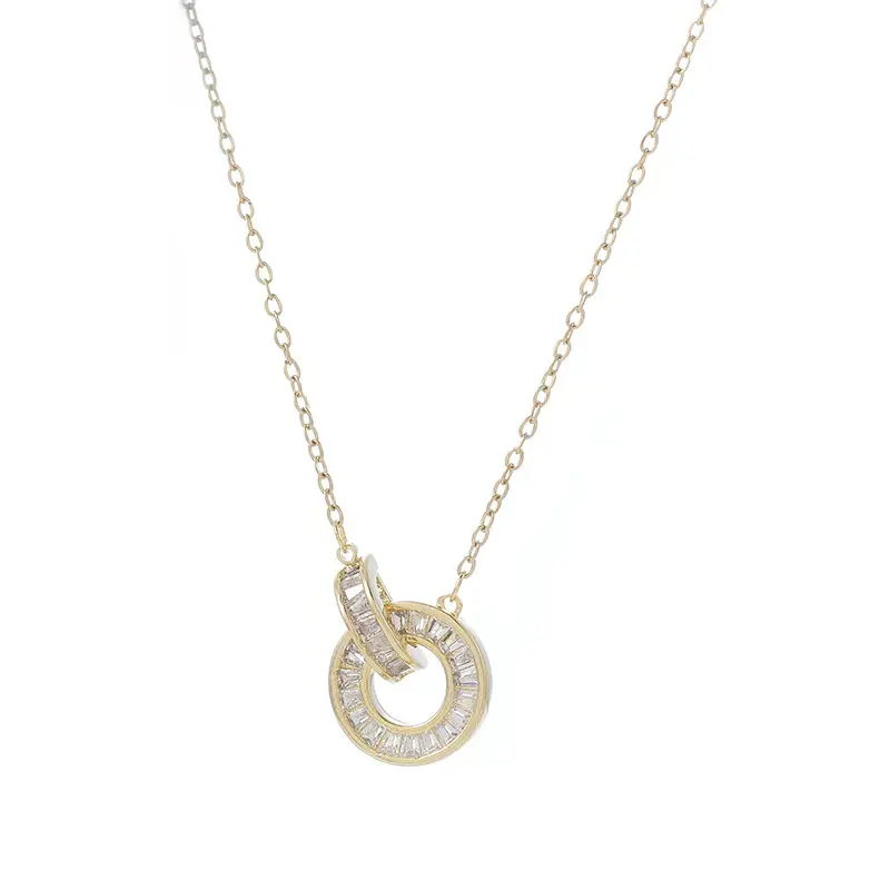 Real Gold Electroplated Zircon Double Ring Necklace for Women