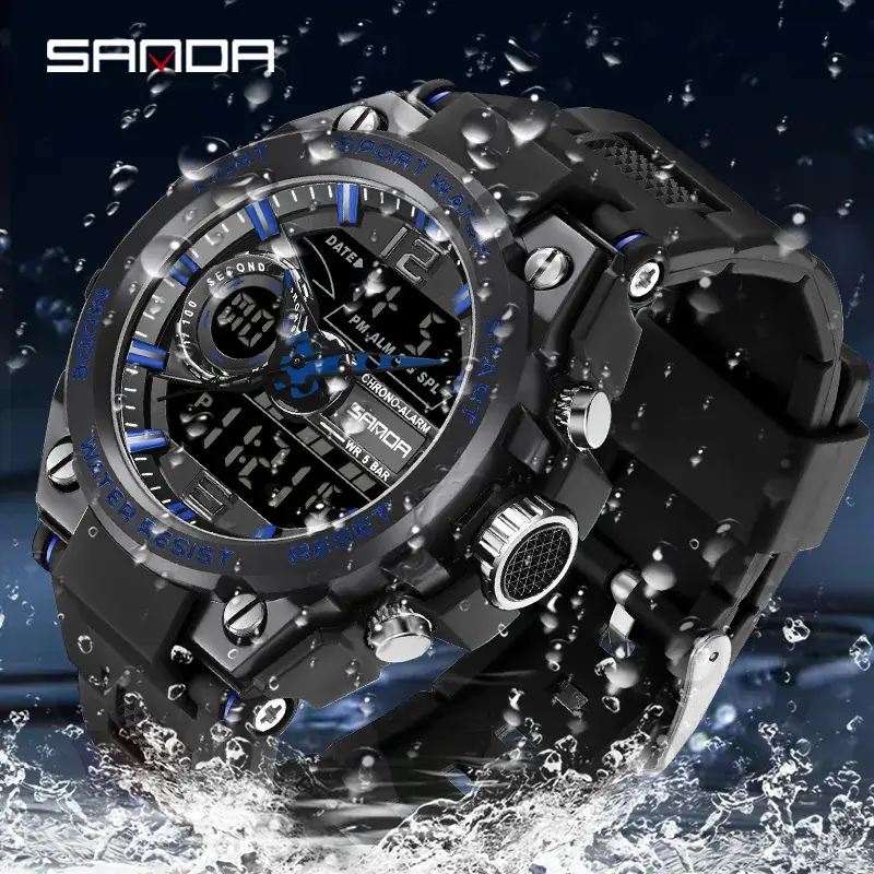 Sanda Male Digital Waterproof Sports Watch Black Multi-Functional - Image 60