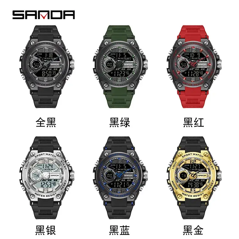 Sanda Male Digital Waterproof Sports Watch Black Multi-Functional - Image 62