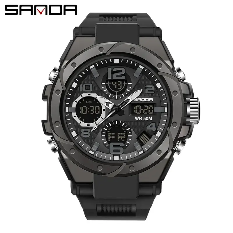 Sanda Male Digital Waterproof Sports Watch Black Multi-Functional - Image 12