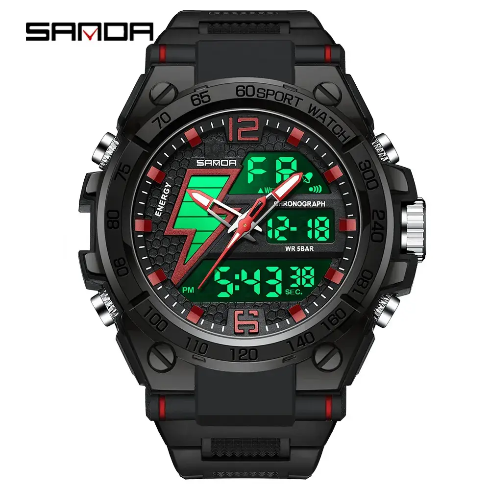 Sanda Male Digital Waterproof Sports Watch Black Multi-Functional - Image 55