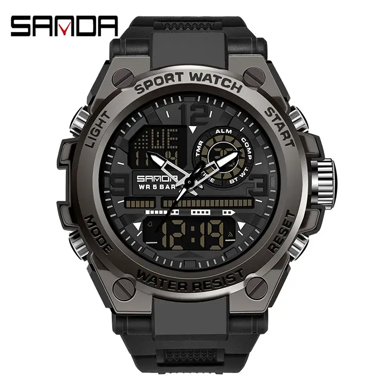 Sanda Male Digital Waterproof Sports Watch Black Multi-Functional - Image 7