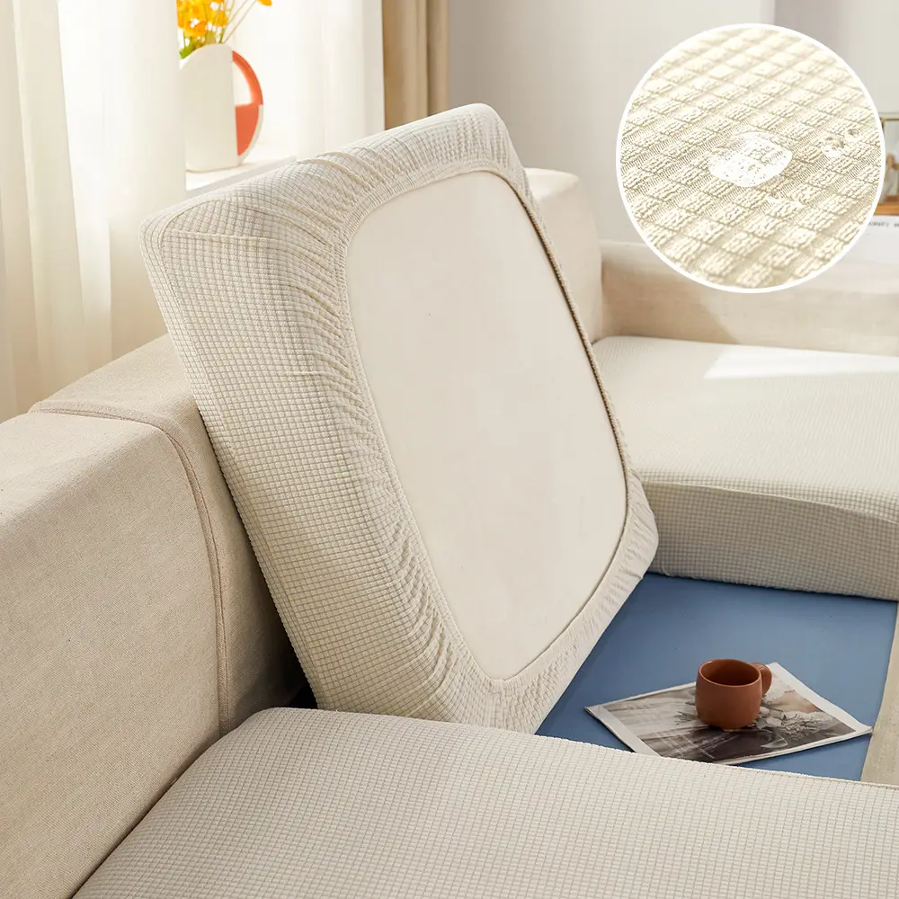 Waterproof Corn Grain Sofa Cushion Cover Solid Color Elastic Dustproof - Image 2