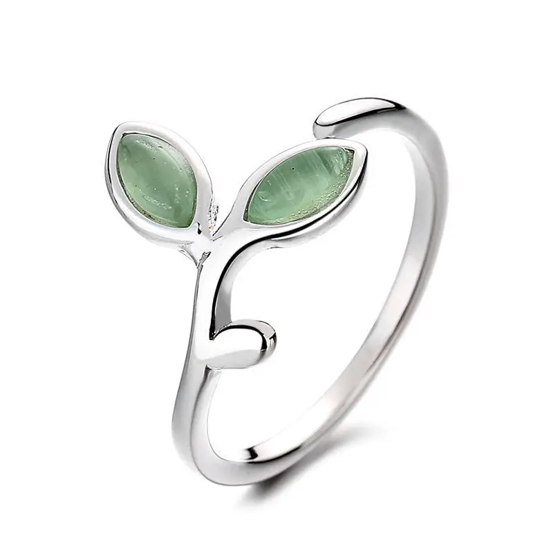 Japanese-style Bud Green Leaf Open Ring Single Ring - Image 5