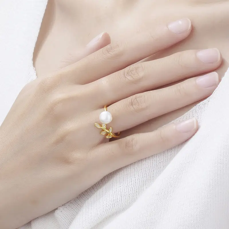 Natural Pearl Leaf Adjustable Ring for Women - Image 2