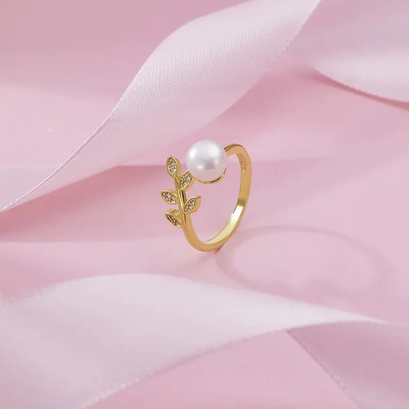 Natural Pearl Leaf Adjustable Ring for Women - Image 4