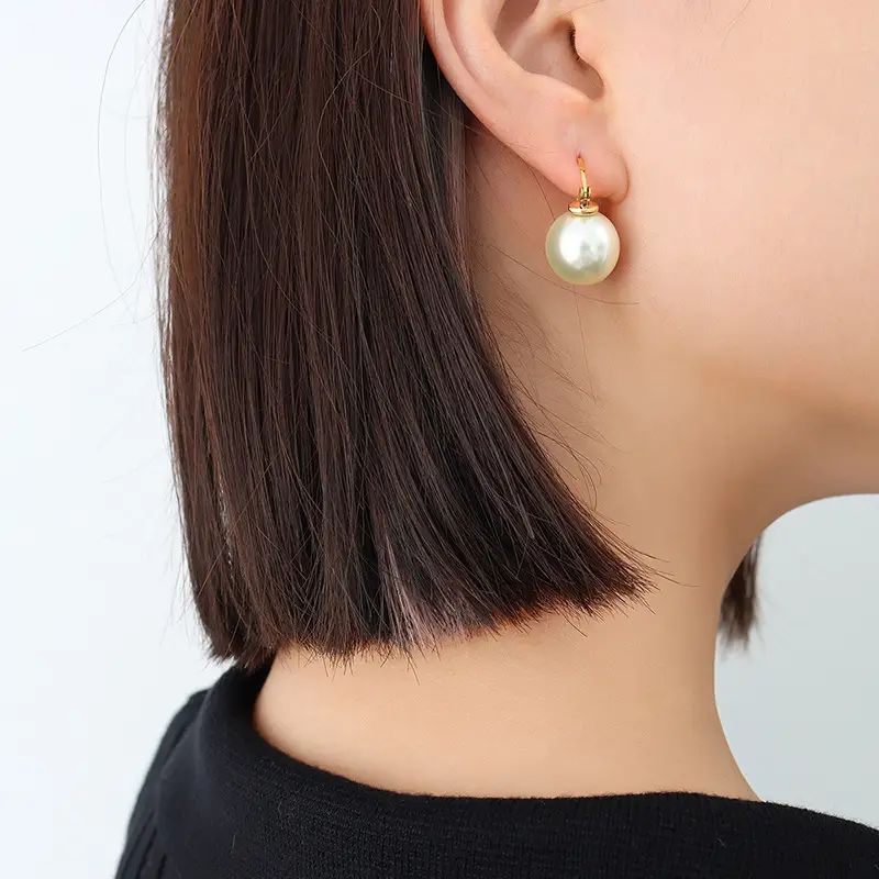 French Style Titanium Steel Earrings with Imitation Pearls 18K Gold