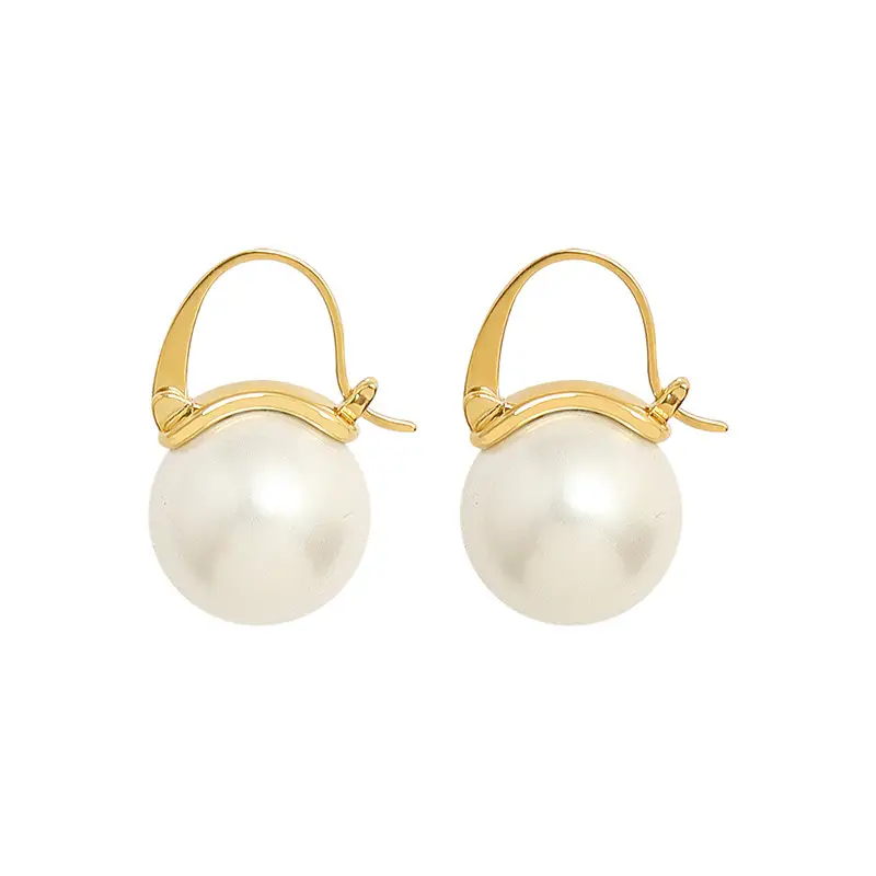 French Style Titanium Steel Earrings with Imitation Pearls 18K Gold