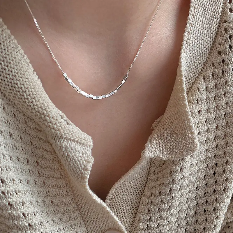 Broken Silver Flower Shadow Necklace with Square Earrings - Image 6