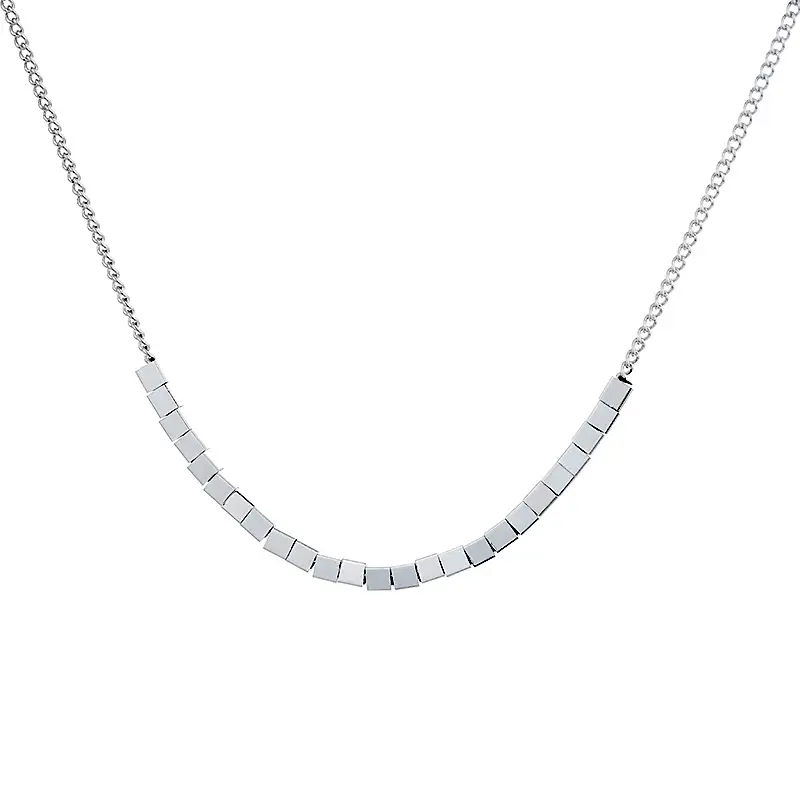 Broken Silver Flower Shadow Necklace with Square Earrings - Image 3