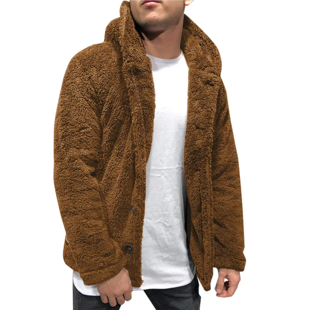 Men's Fleece Hooded Coat Black Solid Color - Image 4