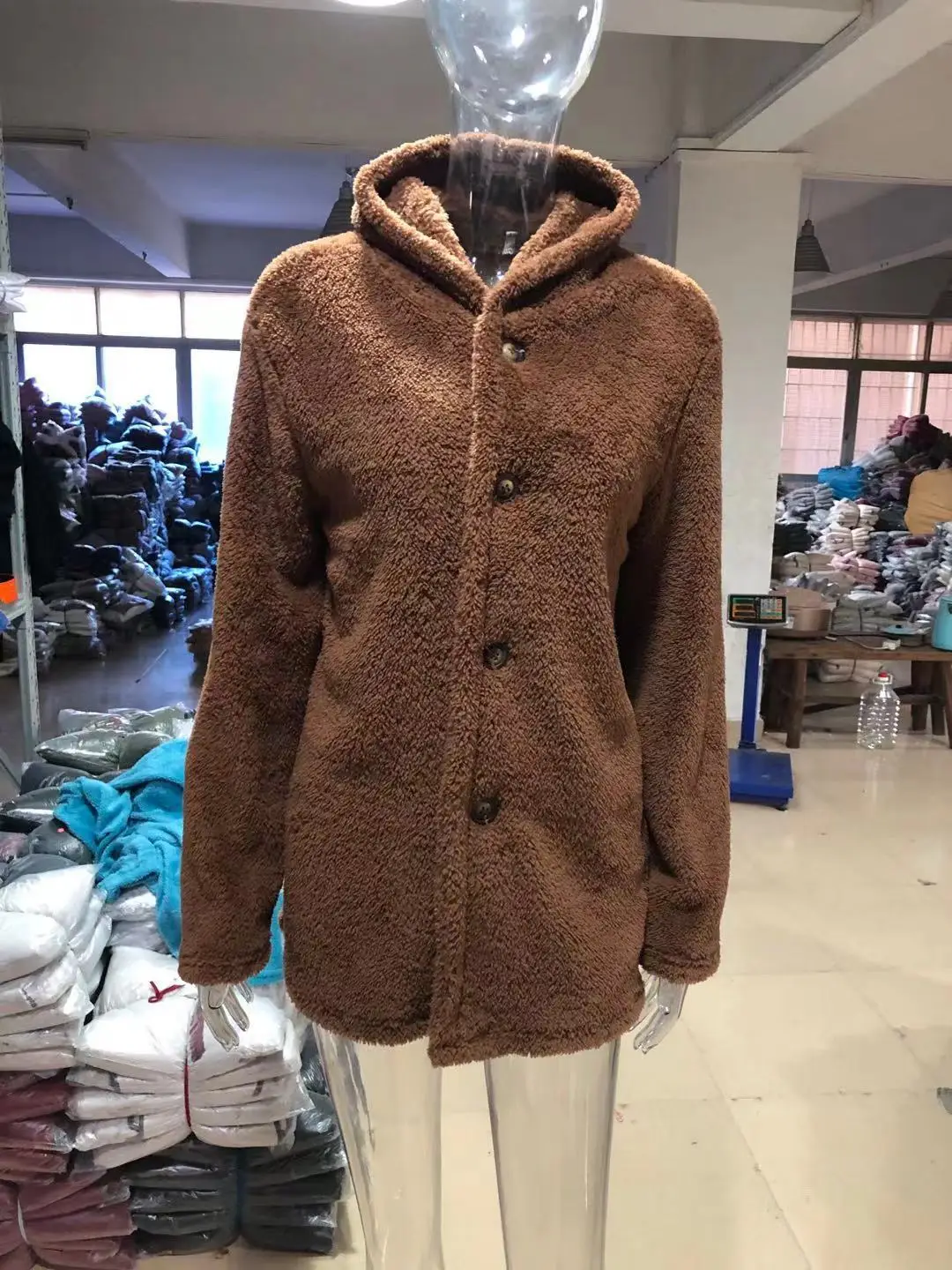Men's Fleece Hooded Coat Black Solid Color - Image 7