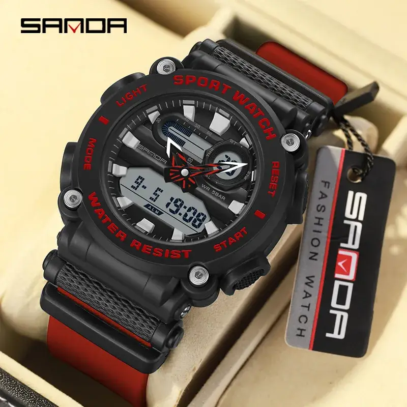 Sanda Red Sport Watch with Dual Digital Display - Image 9