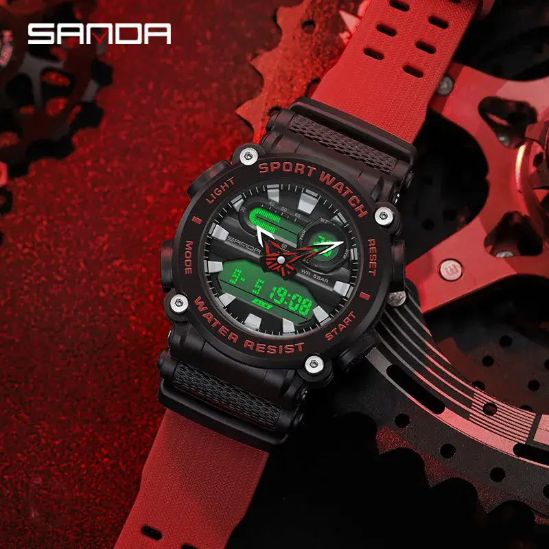 Sanda Red Sport Watch with Dual Digital Display - Image 10