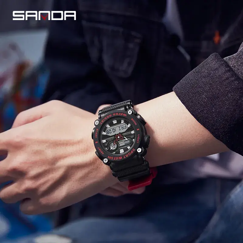 Sanda Red Sport Watch with Dual Digital Display - Image 11