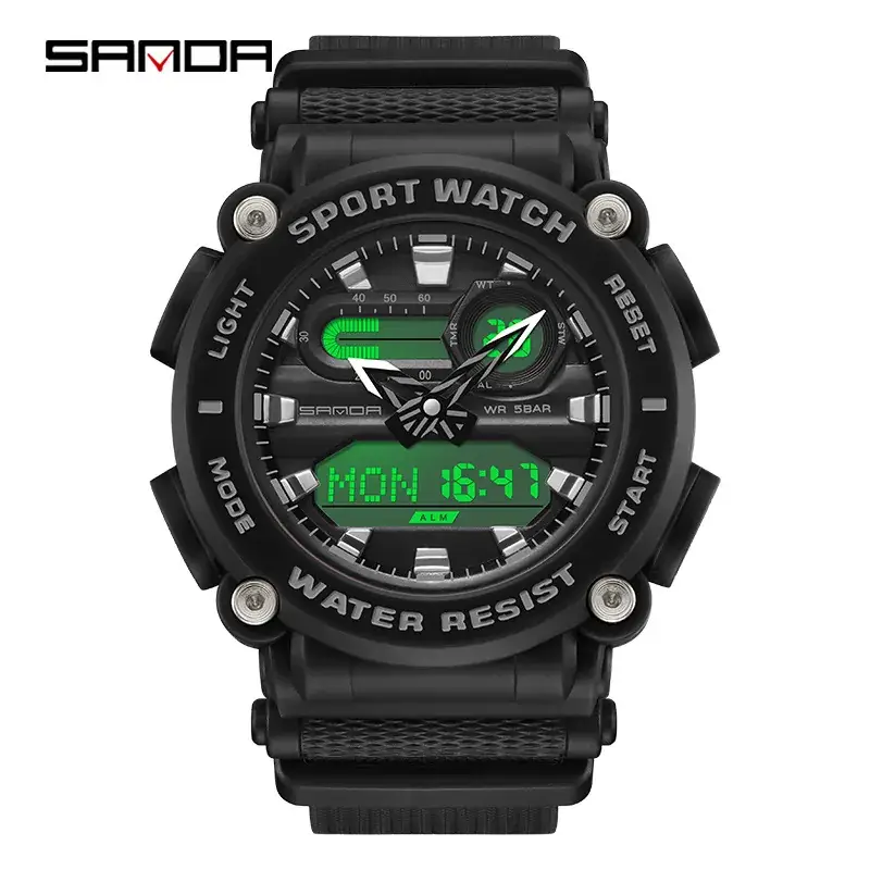 Sanda Red Sport Watch with Dual Digital Display - Image 2