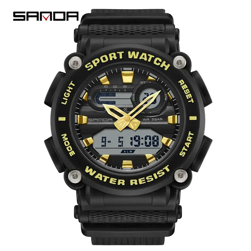 Sanda Red Sport Watch with Dual Digital Display - Image 3