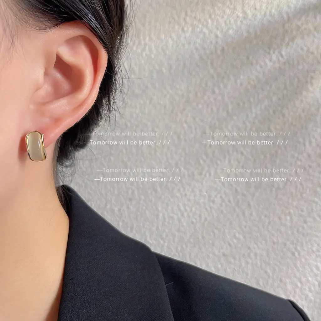 Geometric Opal Stud Earrings Silver Needle Wholesale - Image 3
