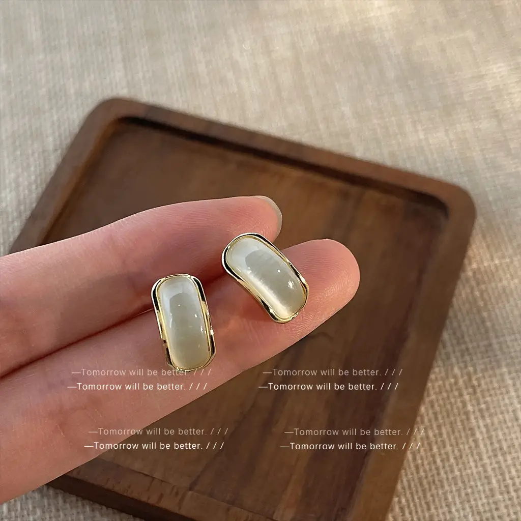 Geometric Opal Stud Earrings Silver Needle Wholesale - Image 4