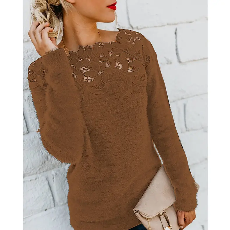 Long Sleeve Lace Sweater Women Grey 2025 — feature 64