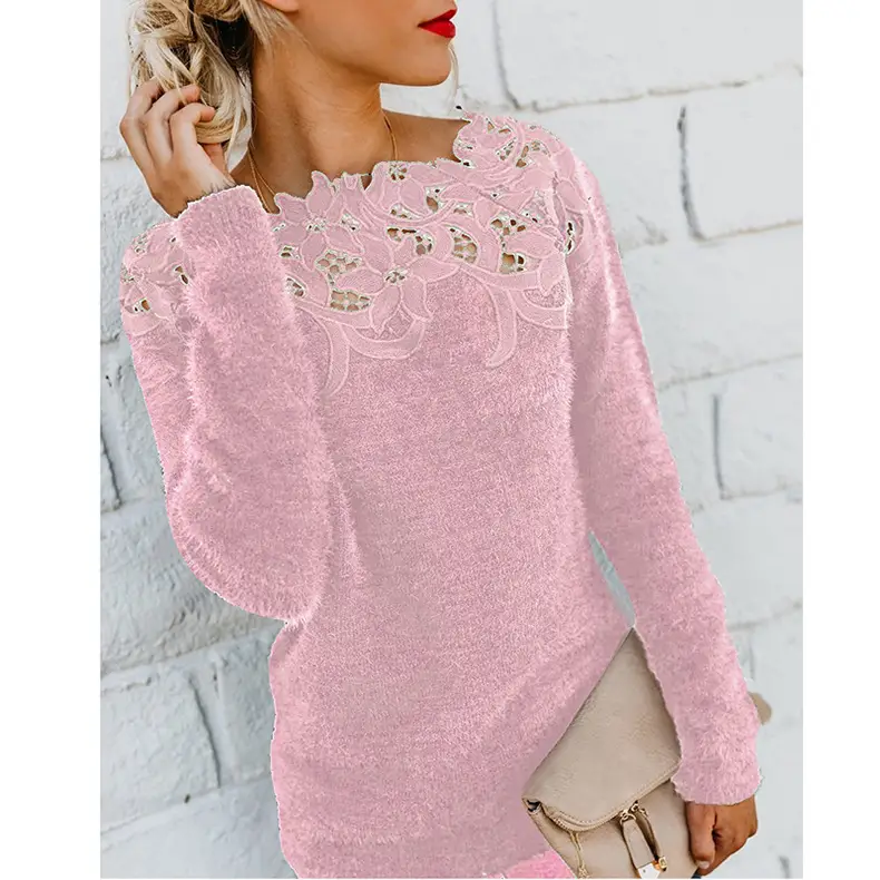 Long Sleeve Lace Sweater Women Grey 2025 — feature 70