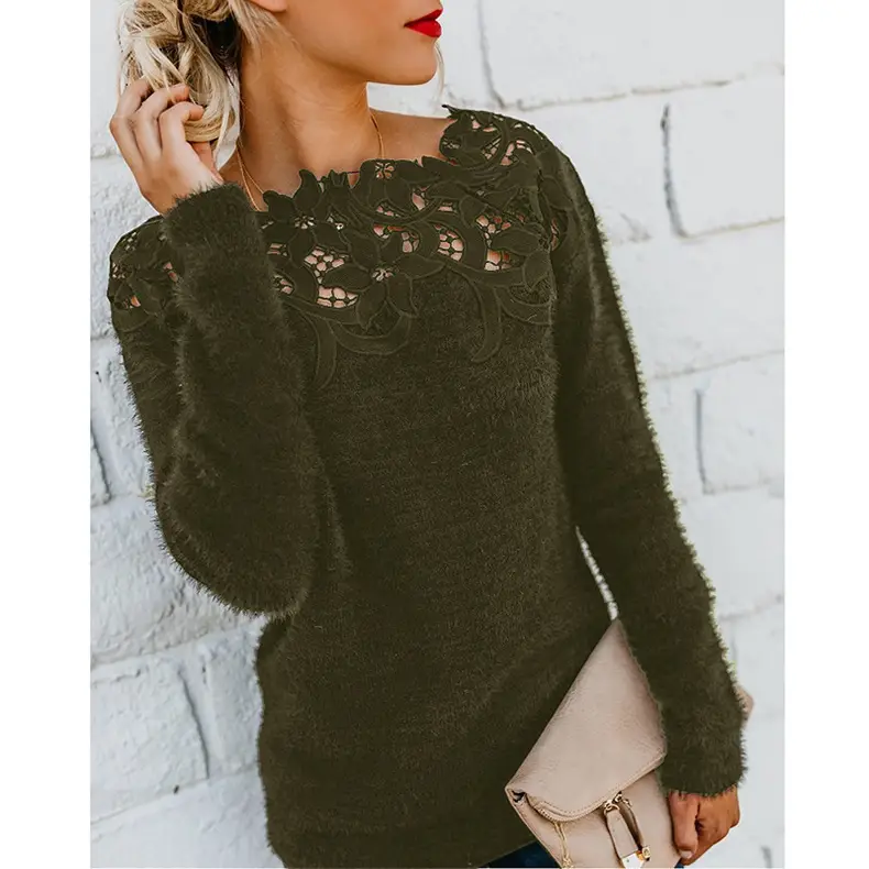 Long Sleeve Lace Sweater Women Grey 2025 — feature 73