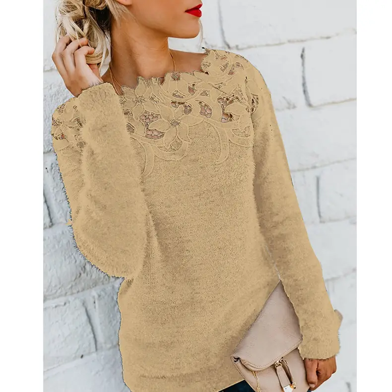 Long Sleeve Lace Sweater Women Grey 2025 - Image 2